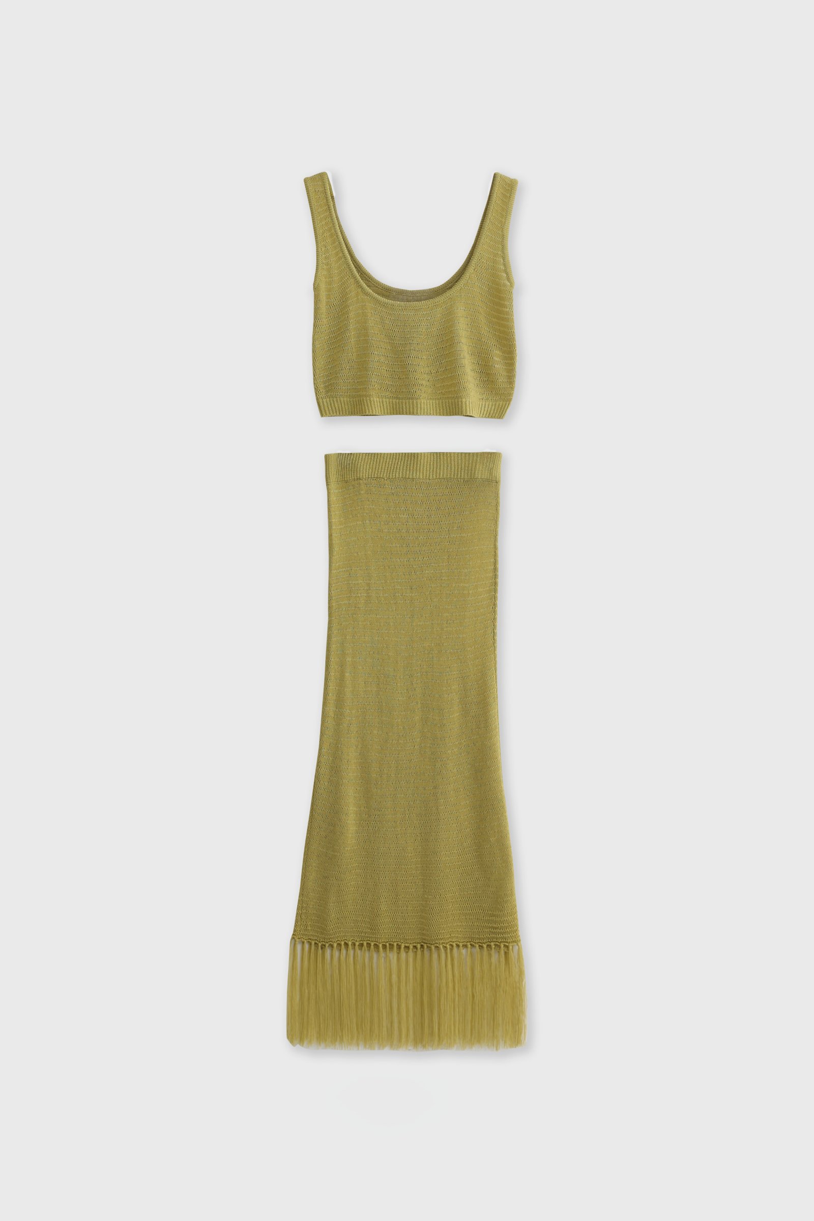 Knit Crop Top Skirt Set with Fringe Hem, alternate view