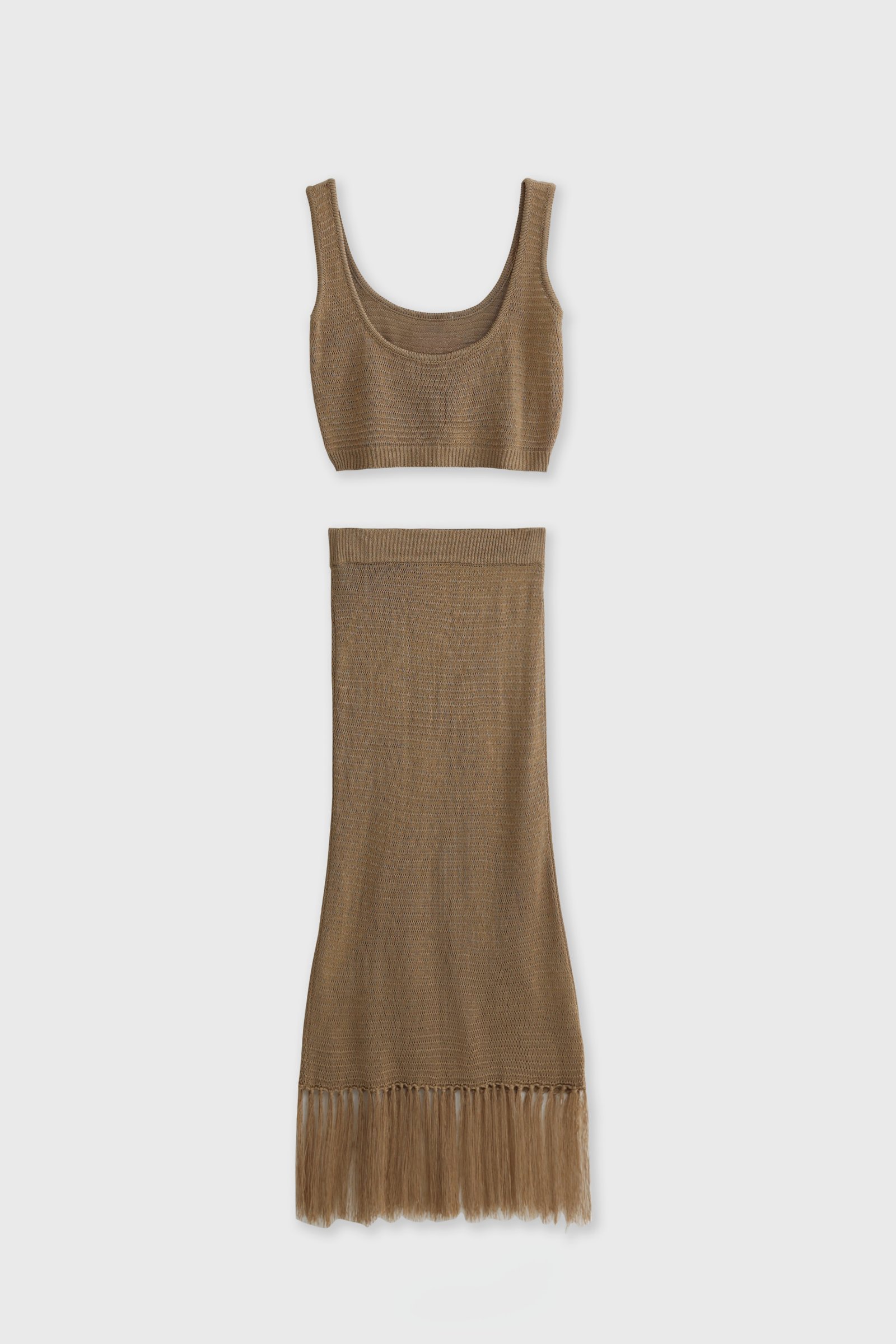Knit Crop Top Skirt Set with Fringe Hem, alternate view