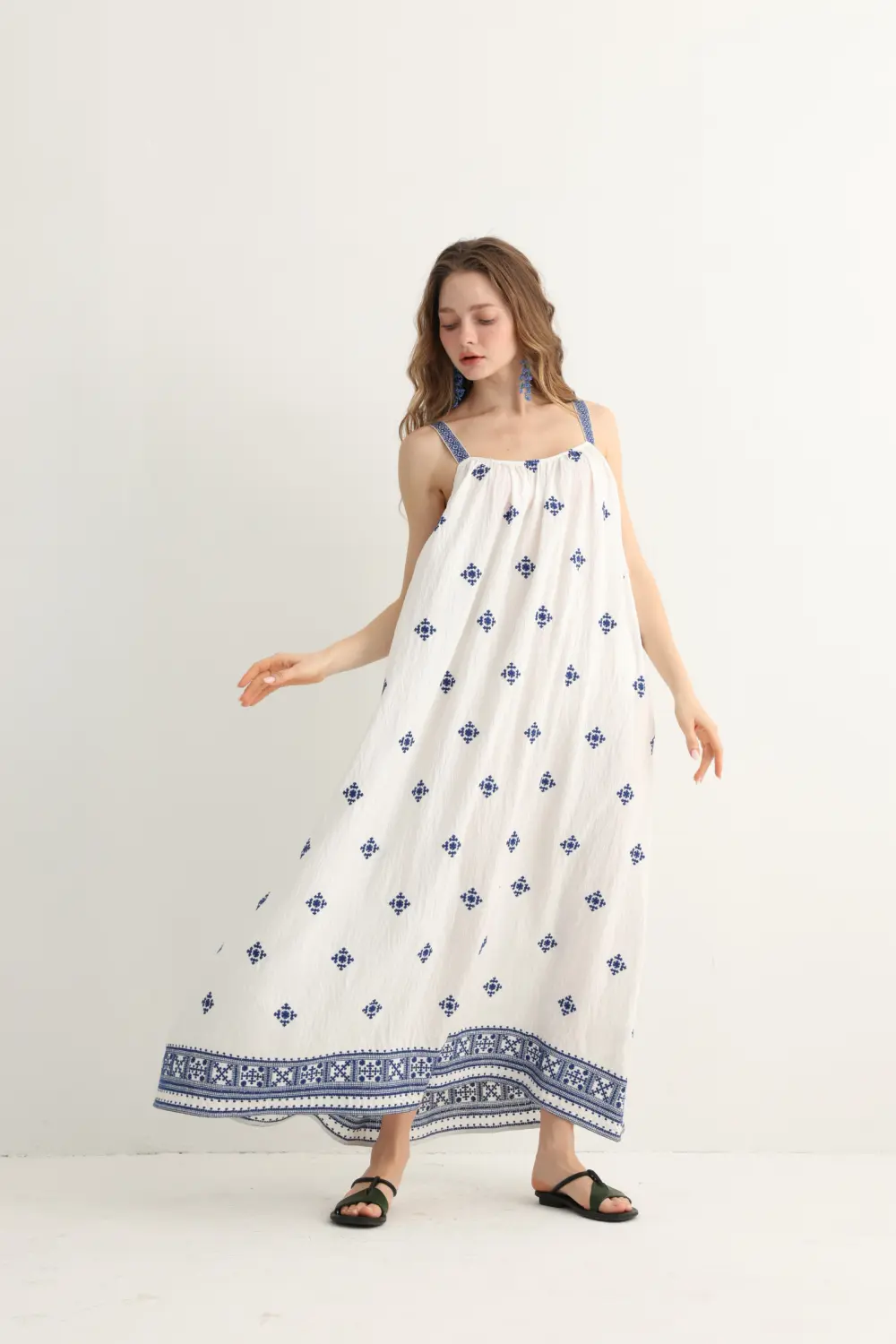Blue Embroidered Maxi Dress, alternate view