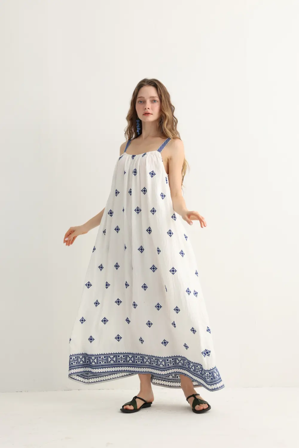 Blue Embroidered Maxi Dress, alternate view
