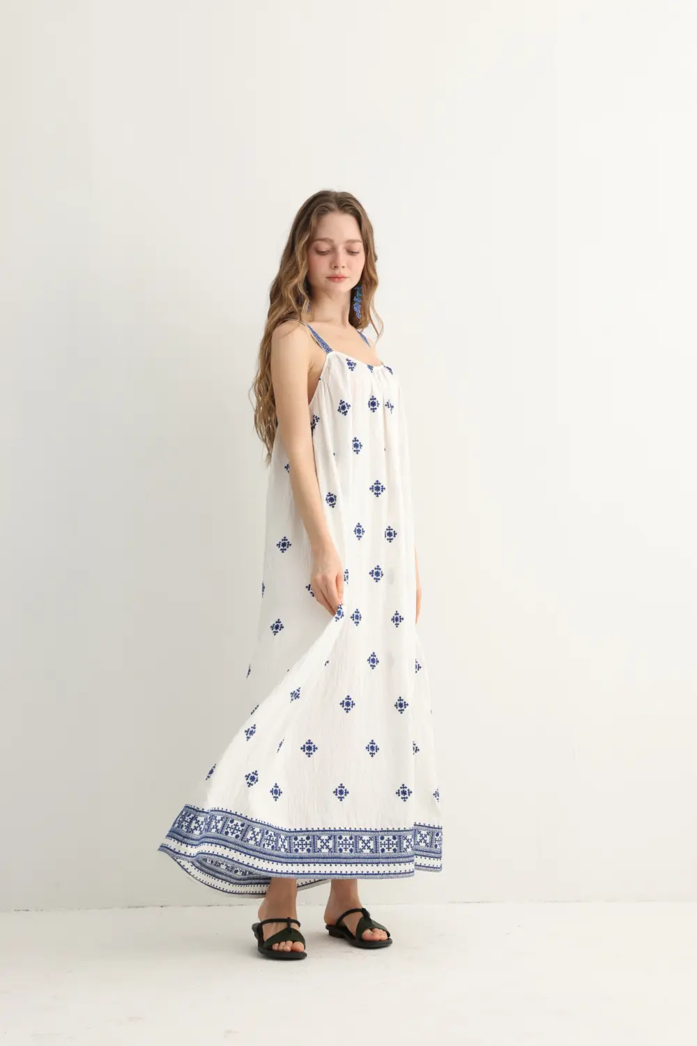 Blue Embroidered Maxi Dress, alternate view