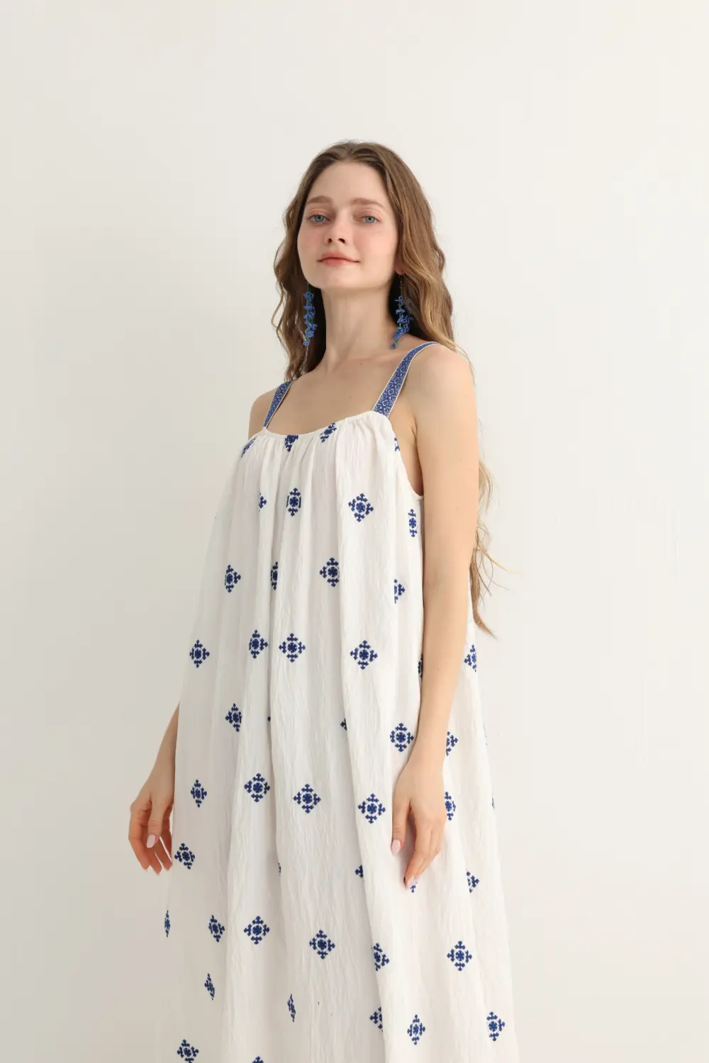 Blue Embroidered Maxi Dress, alternate view