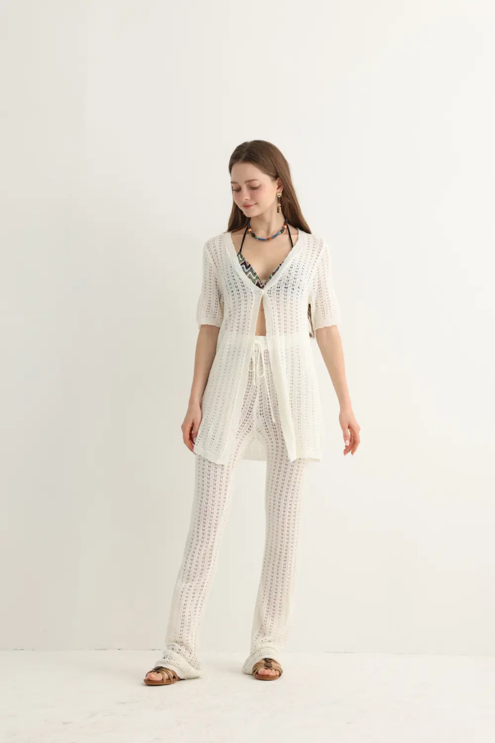 Open-Knit Beach Set with Flare Pants, alternate view