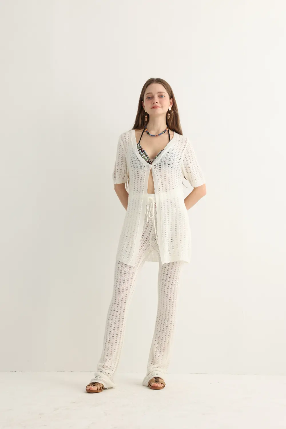 Open-Knit Beach Set with Flare Pants, alternate view