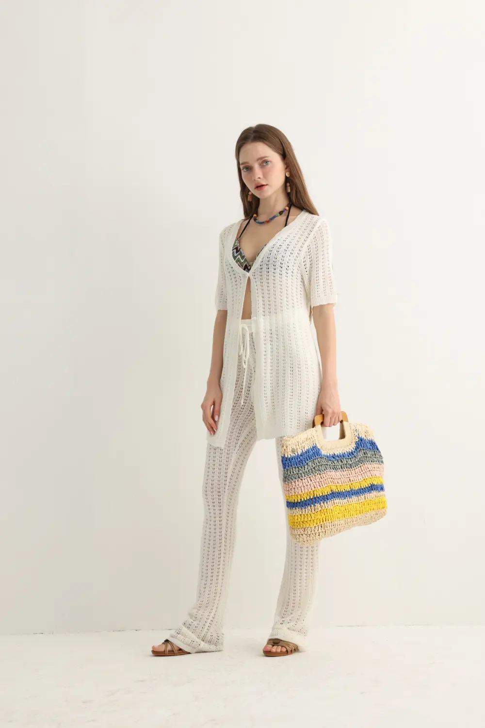 Open-Knit Beach Set with Flare Pants, alternate view