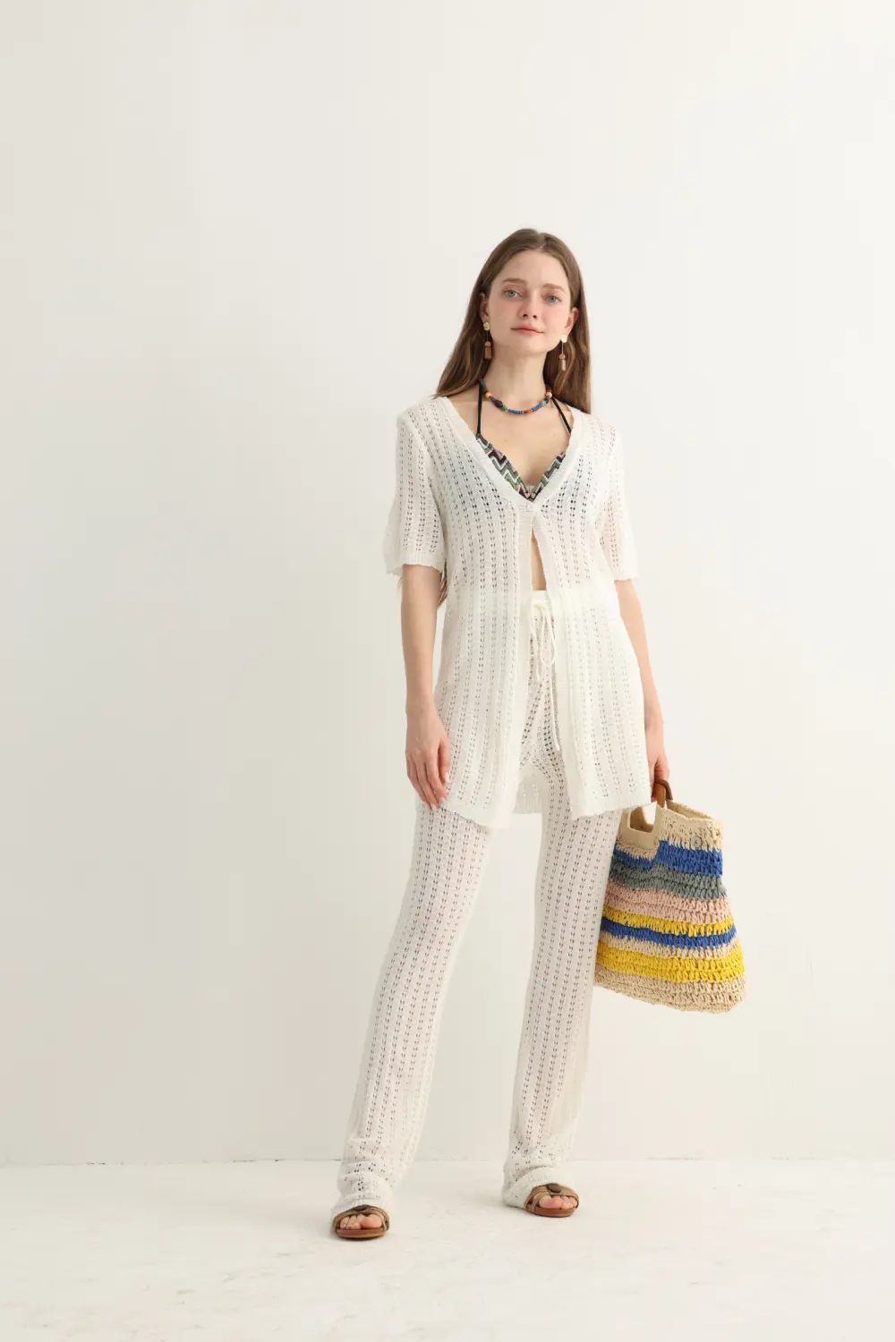 Open-Knit Beach Set with Flare Pants, alternate view