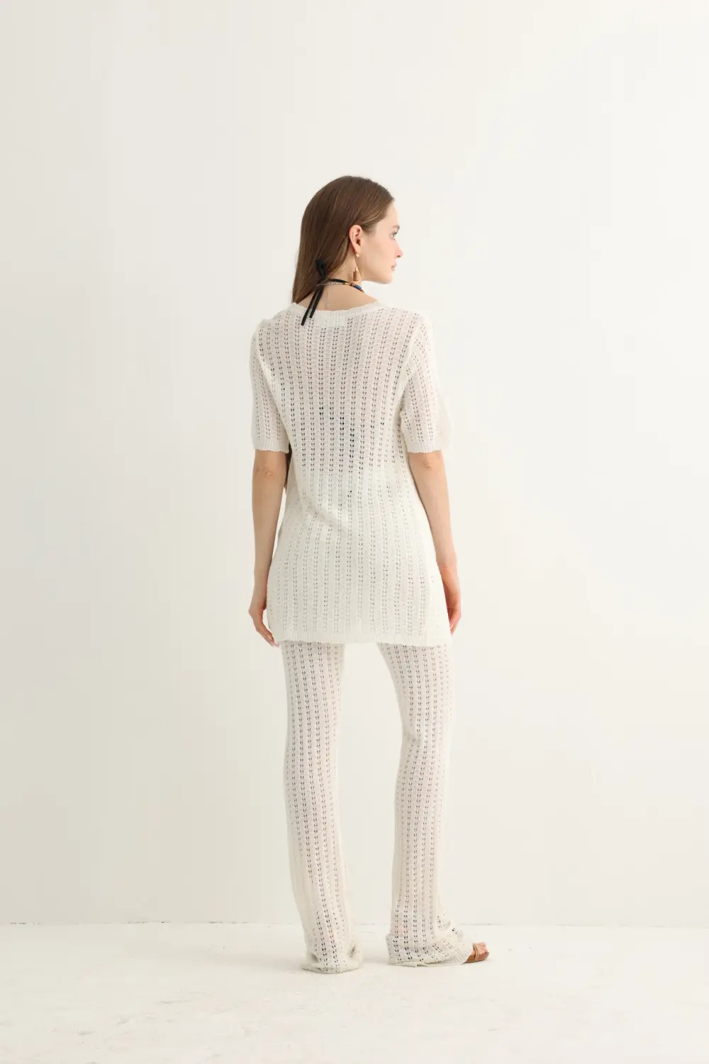 Open-Knit Beach Set with Flare Pants, alternate view