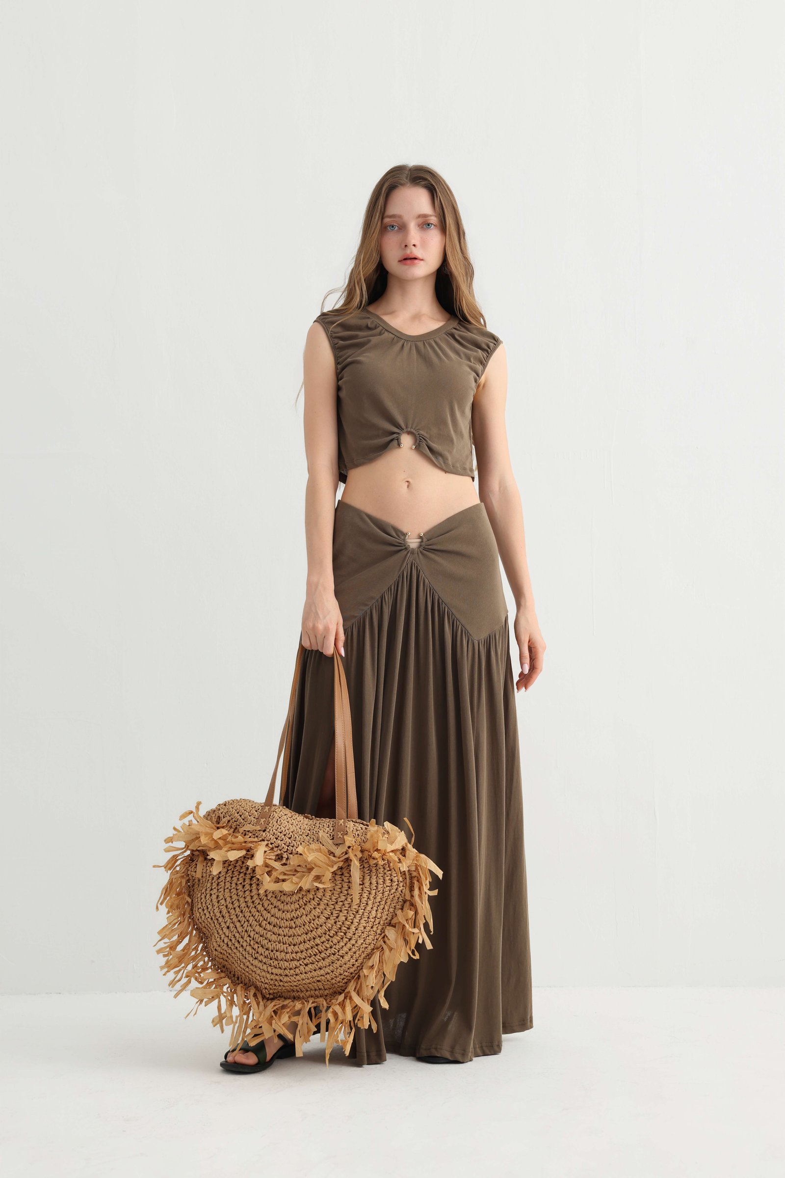 Earthy Brown Maxi Skirt Set, alternate view