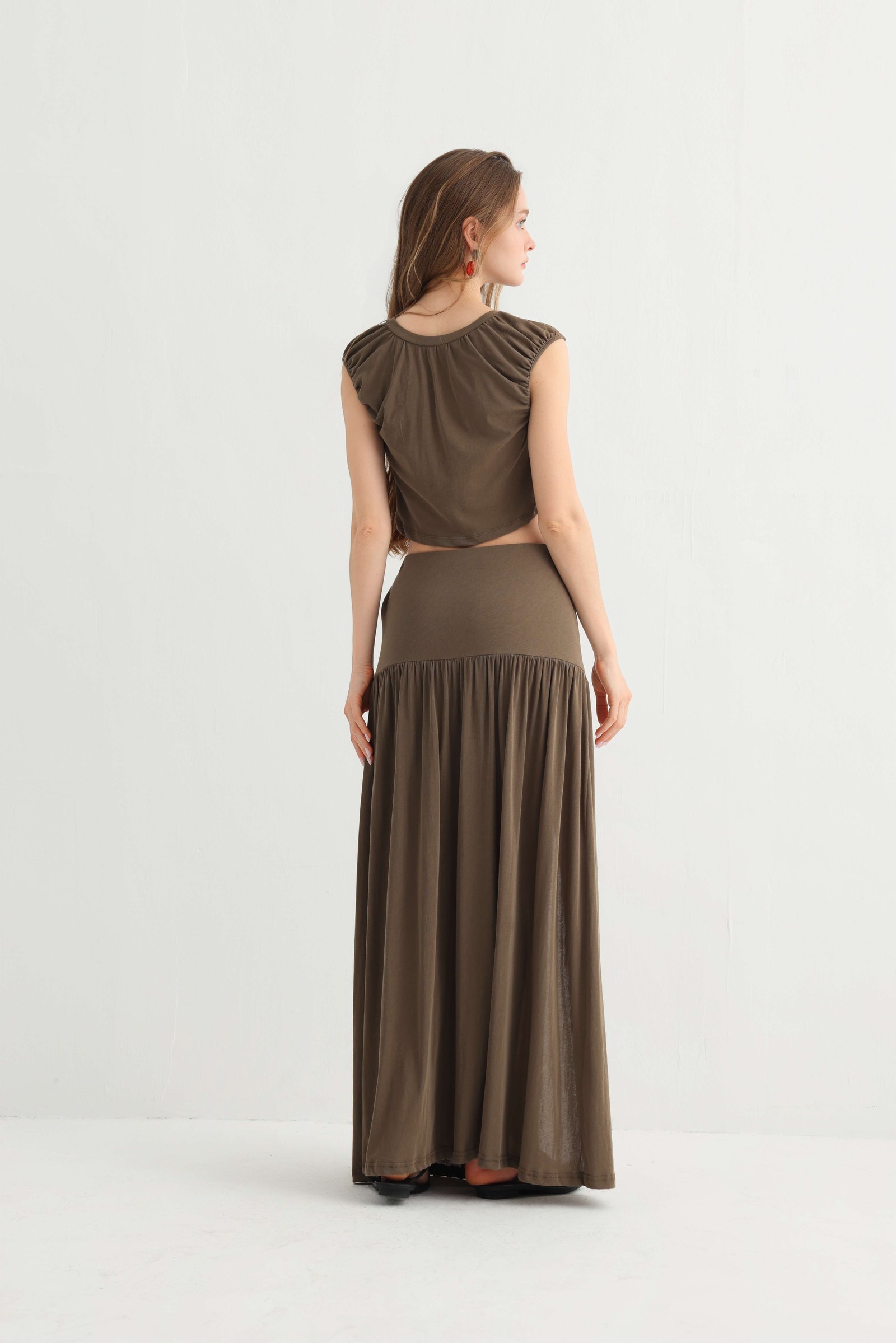 Earthy Brown Maxi Skirt Set, alternate view