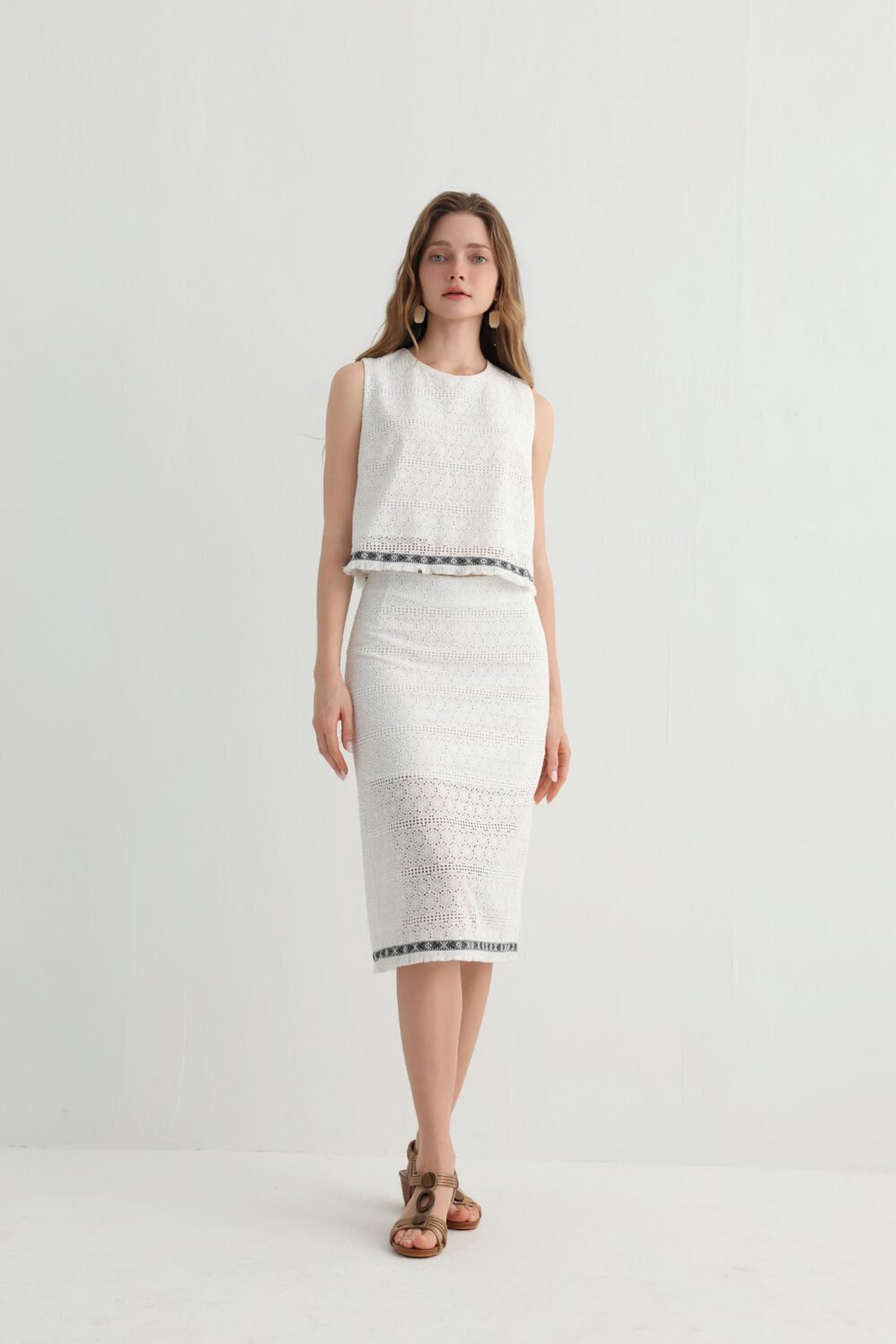 White Embroidered Skirt Set, alternate view