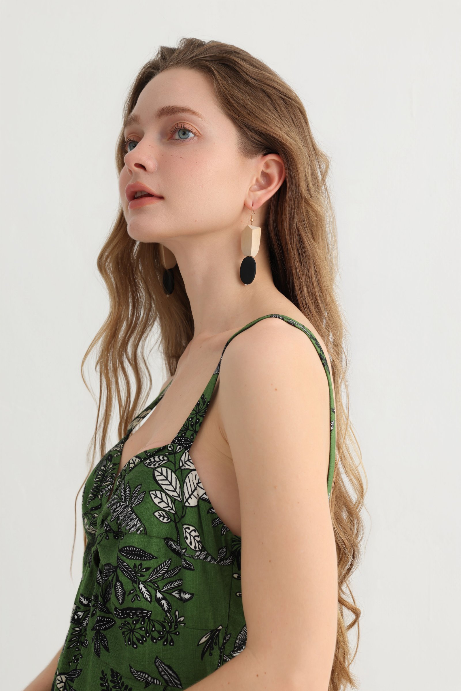 Green Leaf Print Spaghetti Strap Dress, alternate view