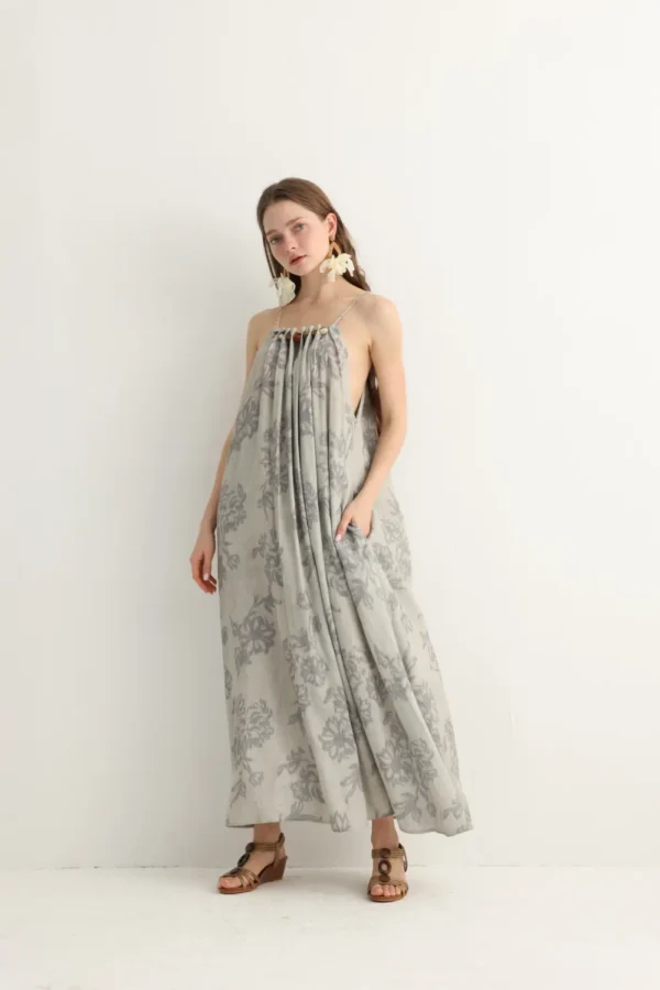 Sage Green Floral Halter Maxi Dress, alternate view
