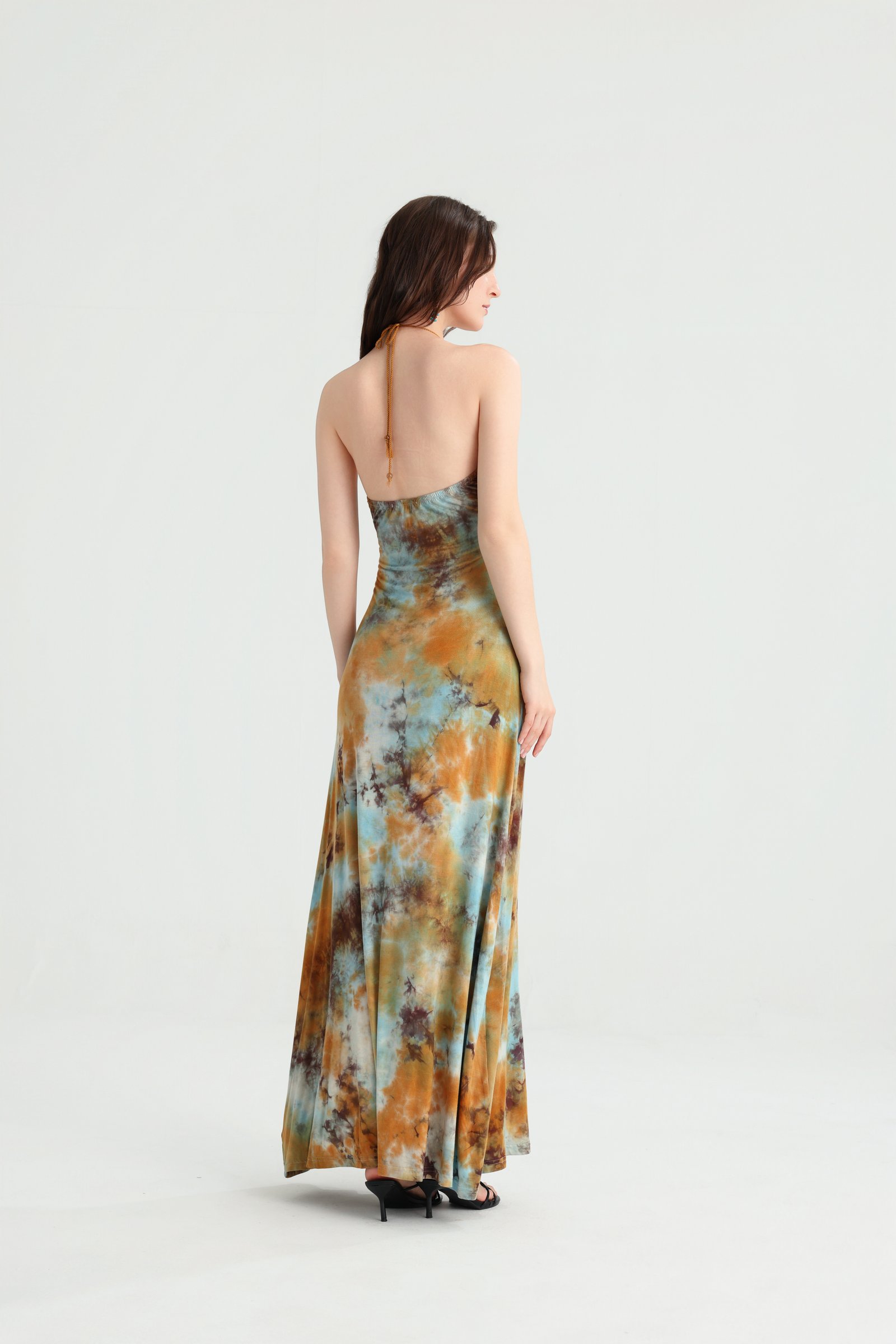 Tie-dye strapless maxi dress back view