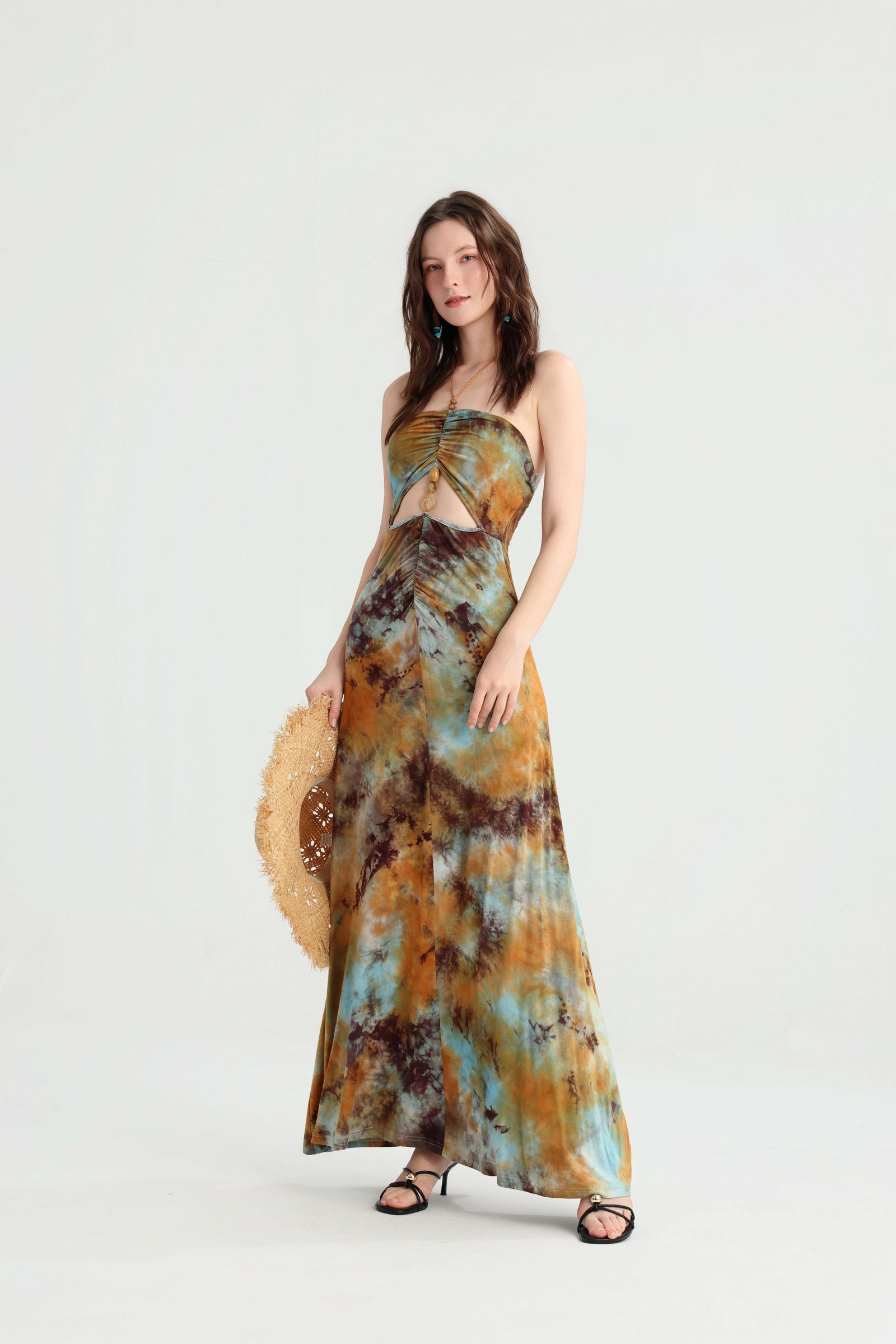 Tie-Dye Strapless Maxi Dress with Gold Beads, alternate view