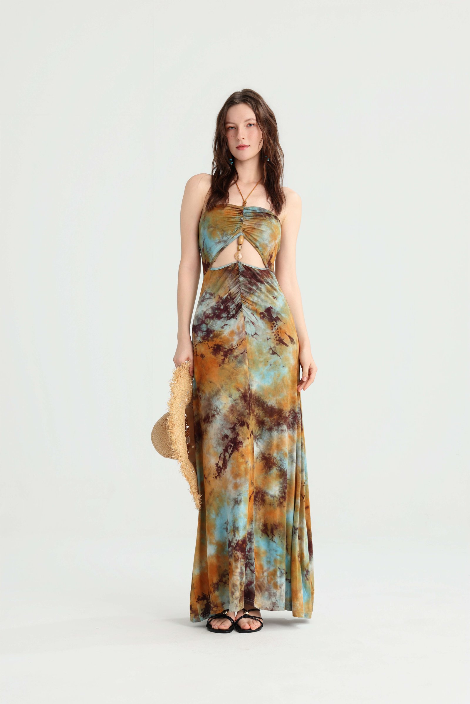 Tie-Dye Strapless Maxi Dress with Gold Beads, alternate view