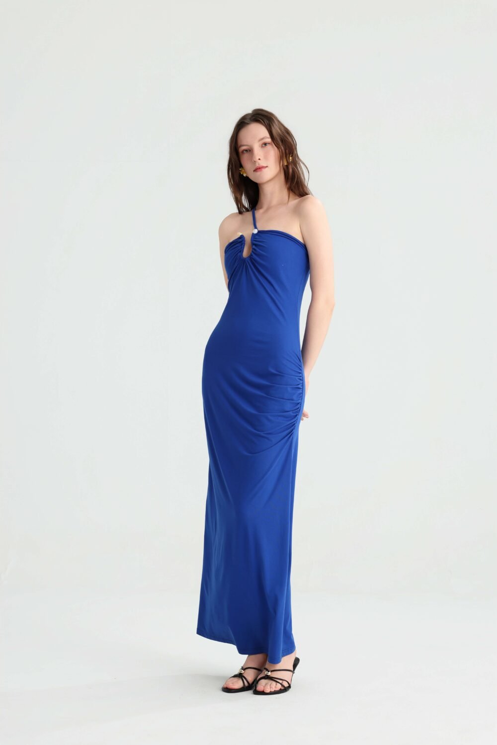 Royal Blue One-Strap Ruched Maxi Dress, alternate view