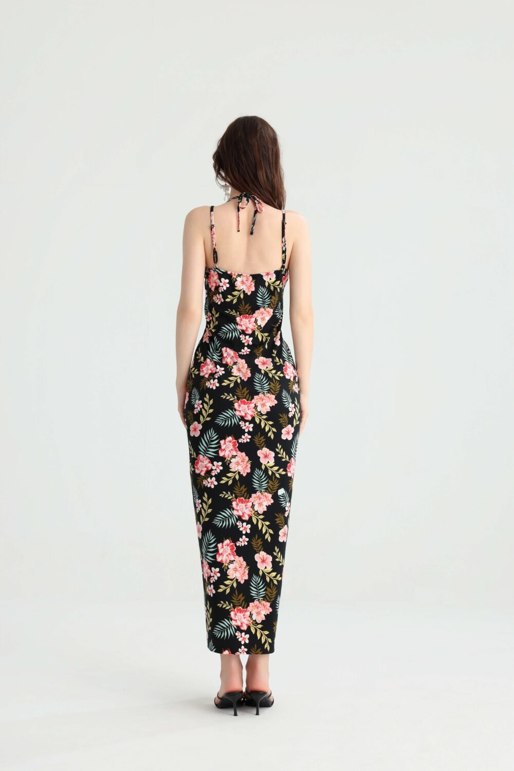 Black Tropical Floral Maxi Dress, alternate view